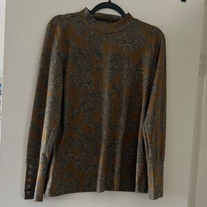 Rafaella Brown and Gray Long Sleeve Mock Neck Blouse